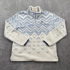 Victoria's Secret PINK Sherpa Fleece Sweatshirt Women Size M Cream Blue Chevron