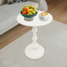 White Round End Table Sofa Side Table Retro Floor Standing Side Table