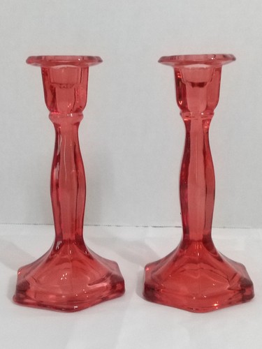 Vintage Pair of Fenton RUBY RED 7.5" Tall Glass Candlesticks Holders - Picture 5 of 12