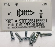 #4x5/8 Flat Head Phillips Tapping Screws Steel Zinc Plated (100)
