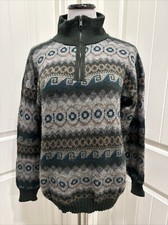 AlpacaWear Brand Fair Isle Sweater Nordic Blues/Green 1/4 Zip Pullover Mock Neck