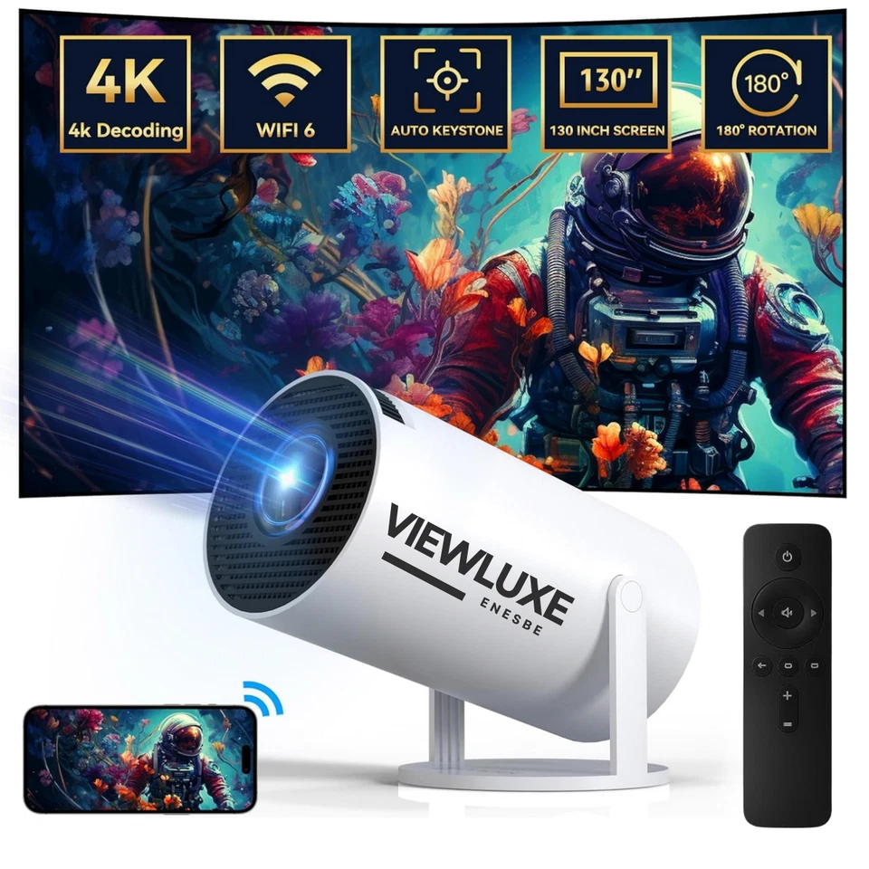 Viewluxe - HY300 PRO Projector 4K Android 11 Dual Wifi6 BT 5.0 260 ANSI 1080P - Image 2 of 4