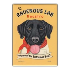 Retro Pets Refrigerator Magnet - The Ravenous Lab Beastro (Bistro), Black Lab