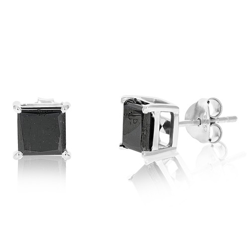 3 ct Black Diamond Stud Earrings for Women Princess .925 Sterling Silver Square eBay