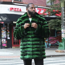 New Mens Natural Rex Rabbit Fur Coats Shawl Winter Chinchilla Real Fur Overcoat