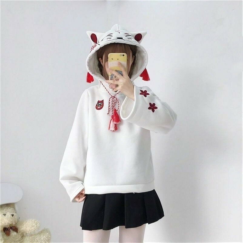 Lady Girl Japanese Cat Hoodie Sweatshirt Pullover Top Kawaii Harajuku Cute Baggy eBay