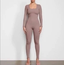 SKIMS All-In-One Scoop Neck Long Sleeve Jumpsuit Umber 4X