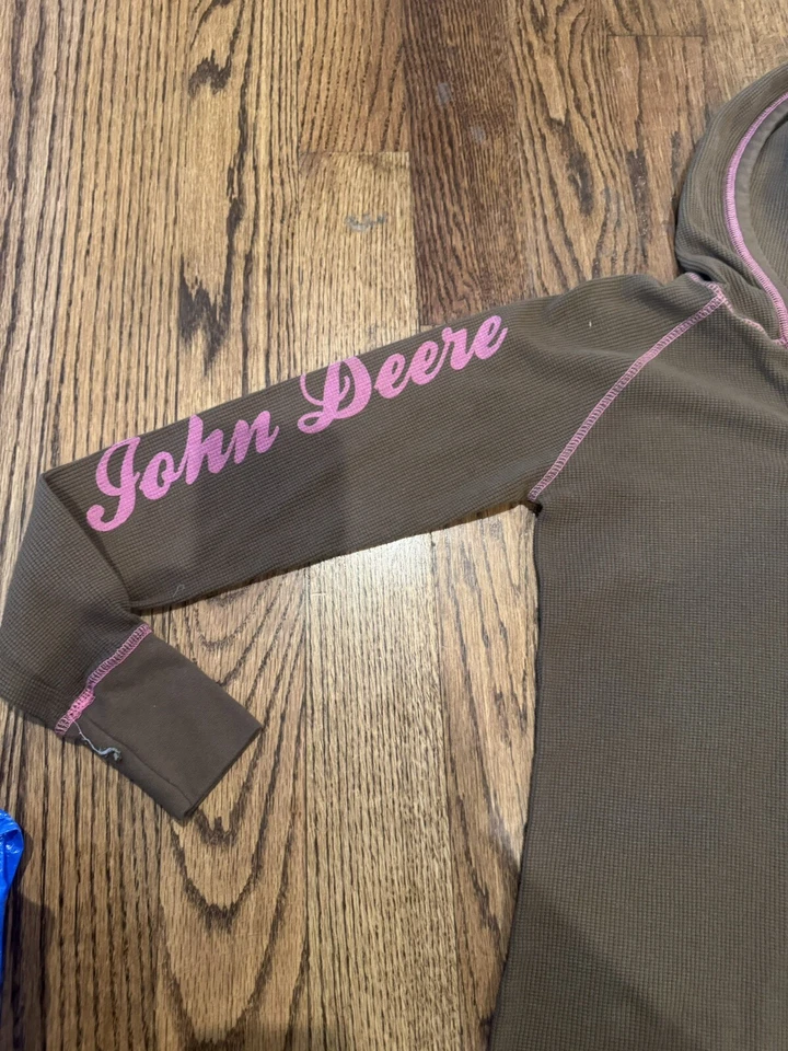 John Deere Tractors Girls Youth Thermal Long Sleeve Shirt Hoodie Size 3/5 - Image 2 of 4