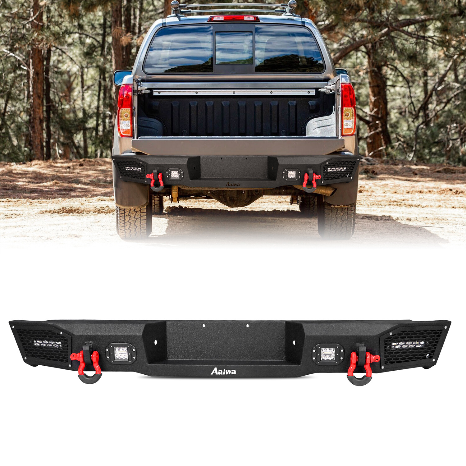 2005-2022 Nissan Frontier Black Textured Steel Rear Bumper with LED Lights