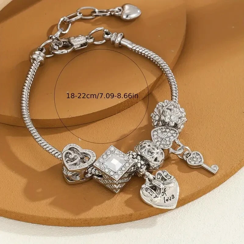 Moda Brillante Corazón Estrás Pulsera Joyería Regalo Vacaciones Mujeres Plateado Dije Foto 4 de 4