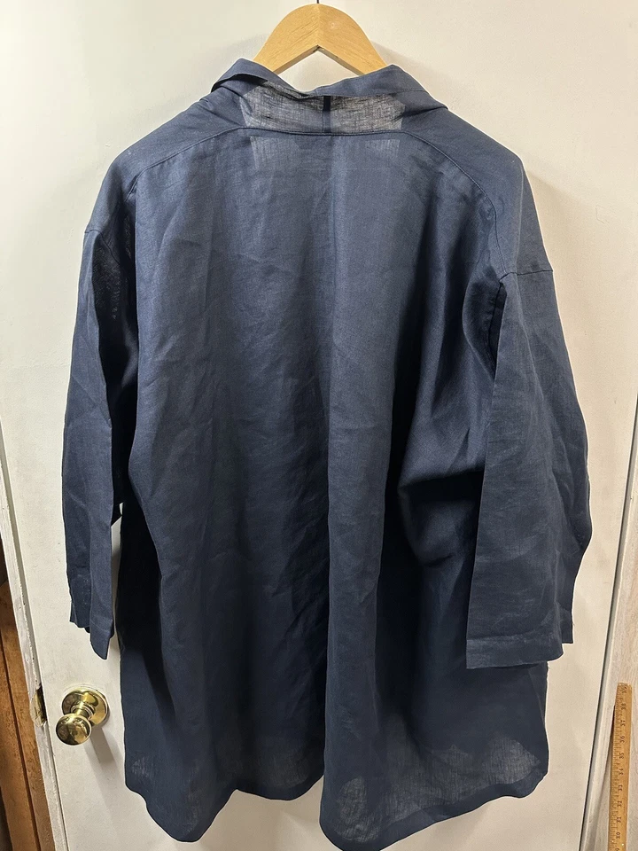 Japanalia Womens Linen Oversized Open Front Cardigan Blue Made In Usa - Image 3 of 4