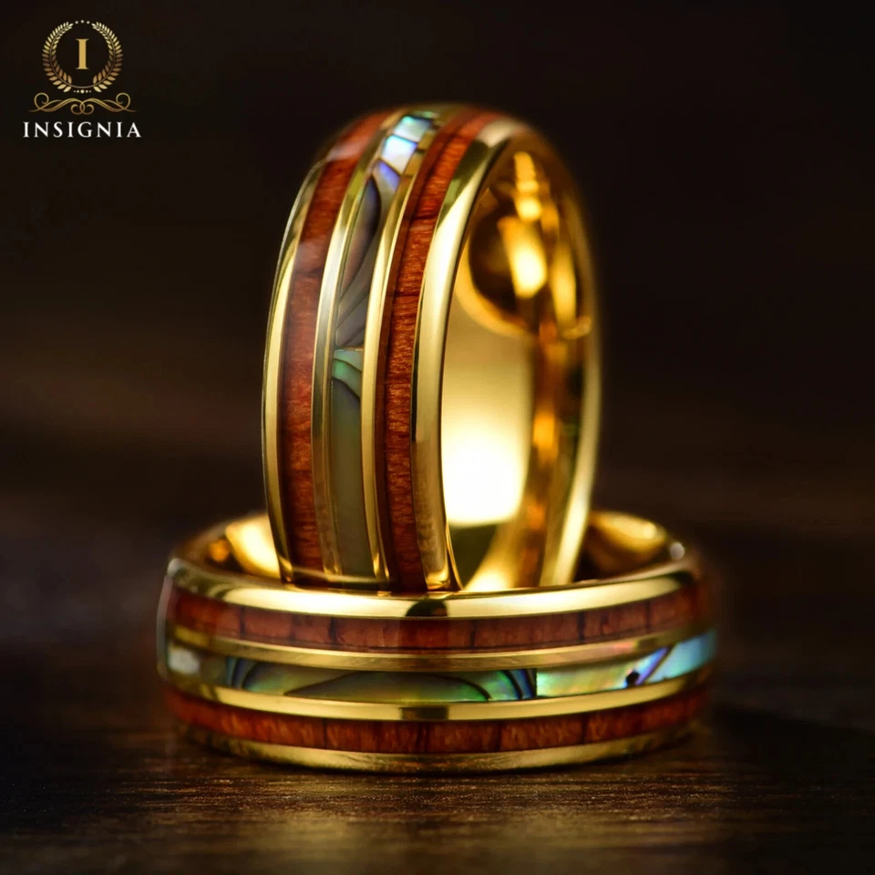 Whiskey barrel & Abalone shell Men & Women Wooden Tunsgten Wedding Rings 6/8 mm - Image 2 of 4