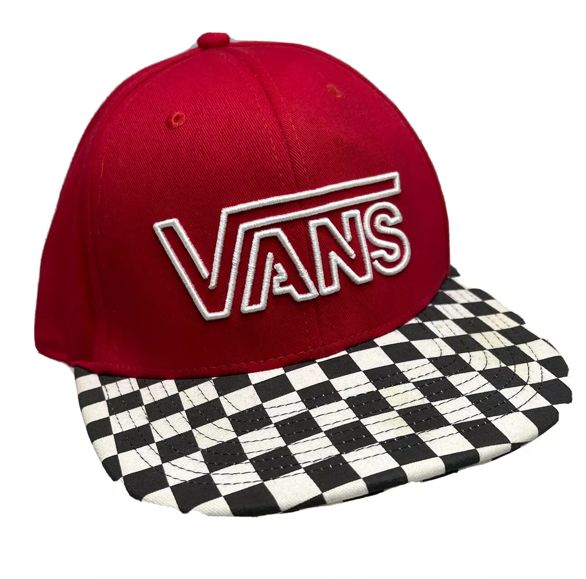 Vans Official Checkered Brim Red Snapback Flat Bill Baseball Cap