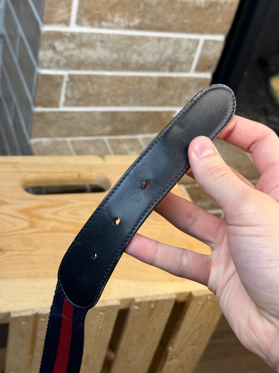 GUCCI GGロゴ ベルト ネイビー レッド 90's Gucci GG Vintage Blue Red Canvag Leather Belt 85 cms | eBay