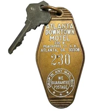 1960s Atlanta Downtown Motel Hotel Room 230 Fob & Key Atlanta GA Road Trip