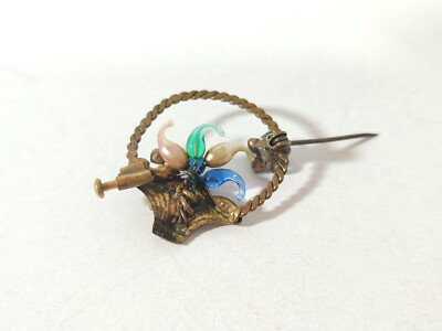 Broche Ancienne Acier Art Nouveau / Art Déco – Motif Panier Fleuri – Occasion