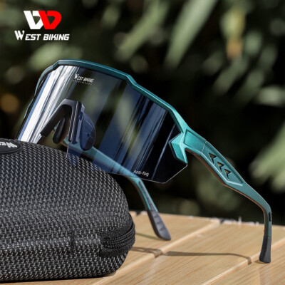 WEST BIKING Anti-Fog Photochromic Glasses Sunglasses Sports Bike Goggles Green