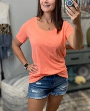 Very Sexy Loose Floaty Scoop Neck Boyfriend Tee Shirt Melange Neon Coral S/M/L