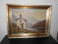 Altes Ölbild Kapele See Bergsee Landschaft Berge G.Artmann Holzrahmen 82,5 x 63