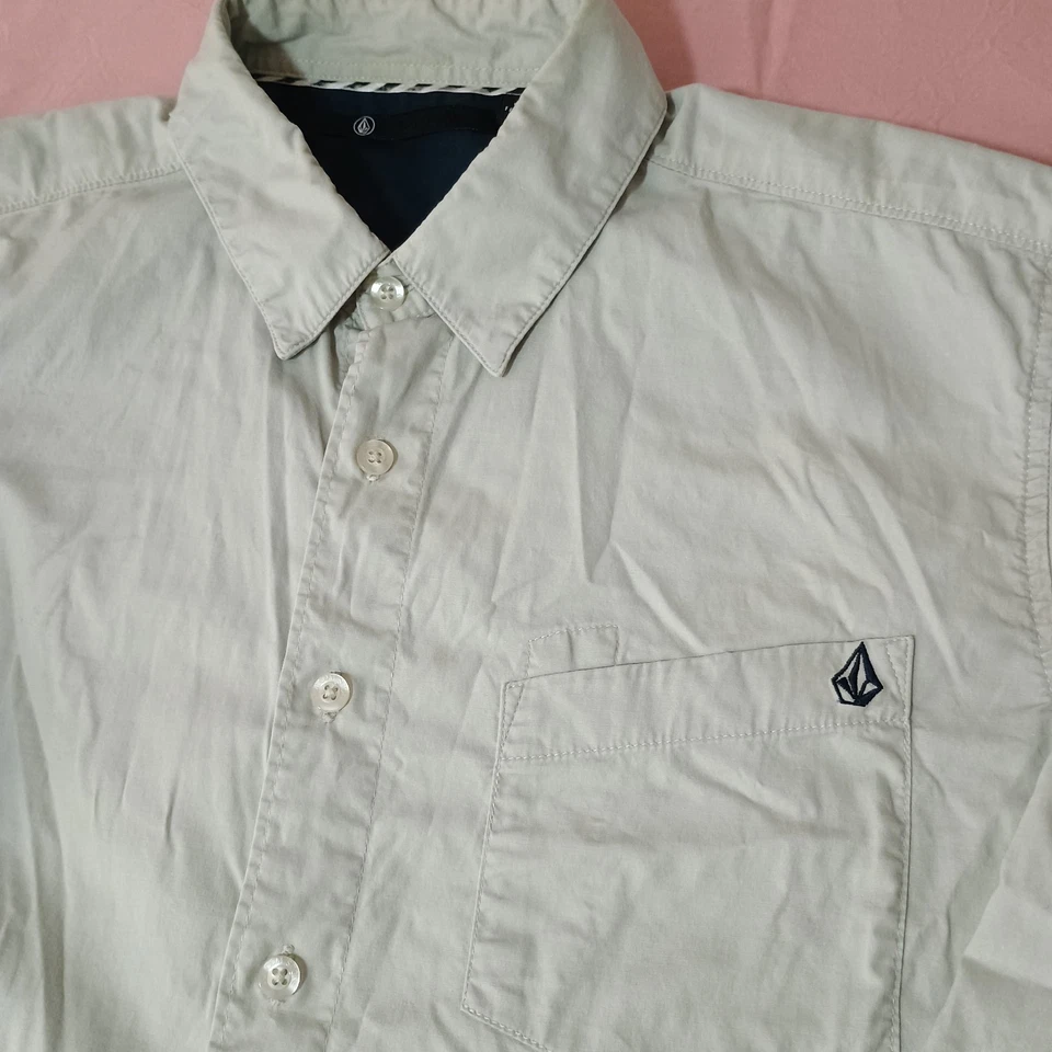 Volcom Men's Small Business Button Shirt Long Sleeve Pocket Olive Stretch Cotton - Image 3 of 4