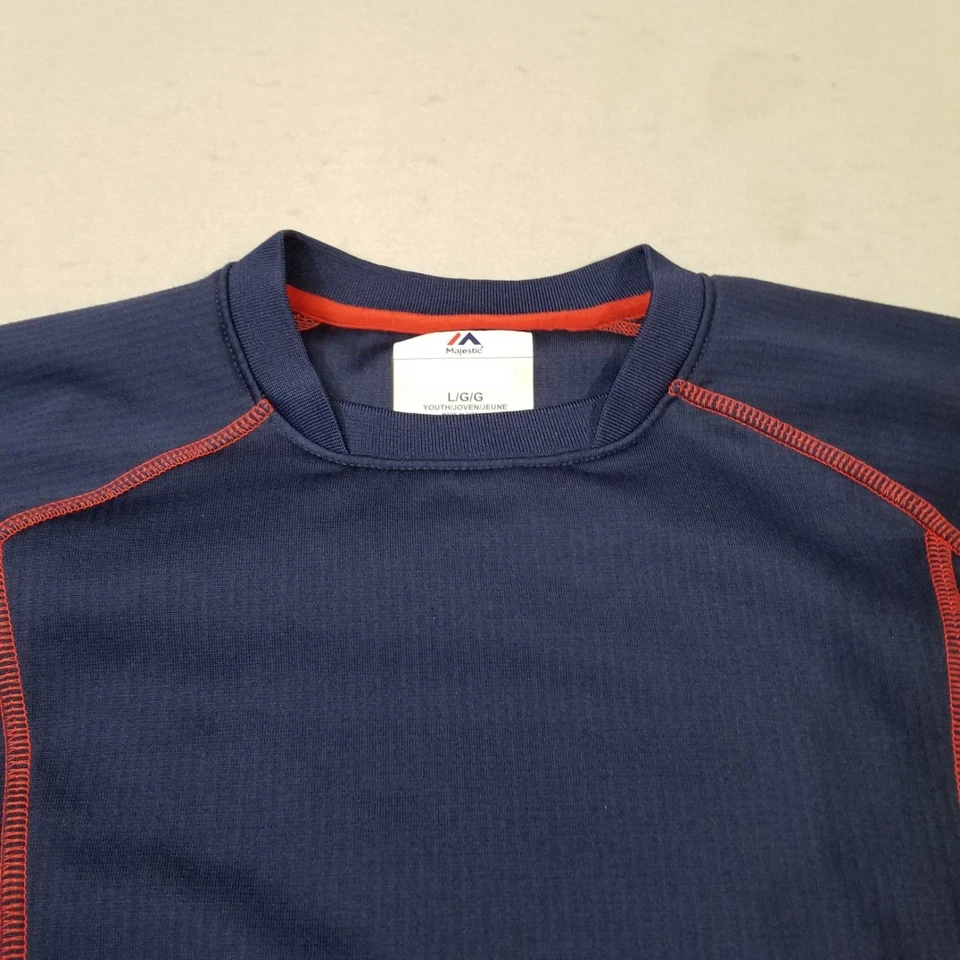 Majestic Baseball Warmup Boys Size L Blue Red Striped Pullover Pockets Youth - Image 2 of 4