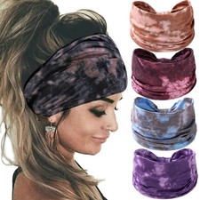 Wide Boho Headbands Women Knotted Headband Non Slip Elastic Hair Bands Tie Dye T