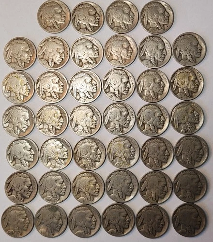 ROLL (40) Full & Partial Date Buffalo Nickels, 1916 - 1938, PDS Mints, Buff-BK1