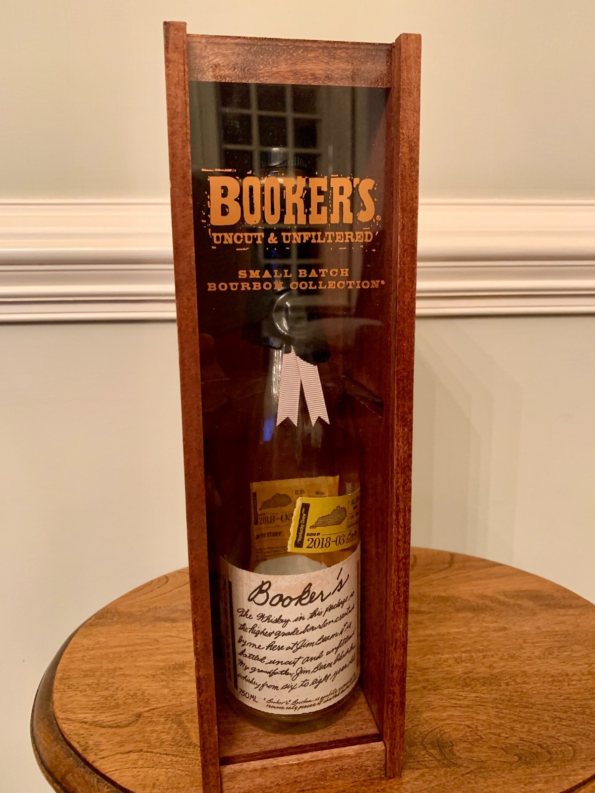 Booker's 2018-03 - Empty Bourbon Bottle, Wooden Box & Card - Unrinsed