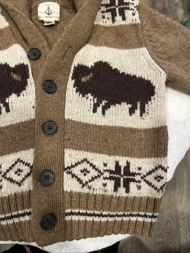 Suéter Lands End Buffalo Tejido Hombre Pez CarDigan BiSoN KiDs Lana Lujo 4 🦬 Foto 4 de 4