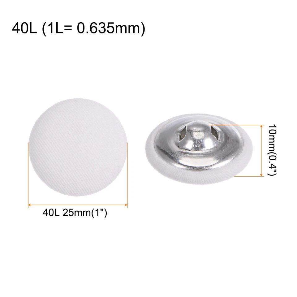 Botones de costura redondos de metal de 25 mm cubiertos de tela blancos nuevos 10 piezas Foto 3 de 4