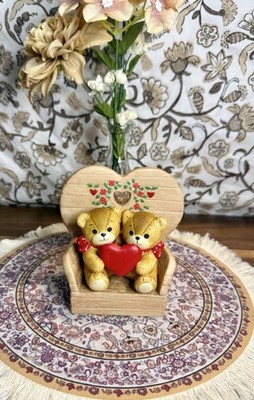 Vintage 1984 Lucy and Me Enesco Teddy Bear Heart Figurine Valentine Decor