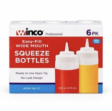 Winco 16 oz Wide Mouth Squeeze Bottles Clear Condiment Dispenser 12 Pack NEW