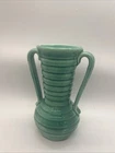Rare Shawnee USA Pottery - Beehive Ribbed Double Handle Small Turquoise Vase