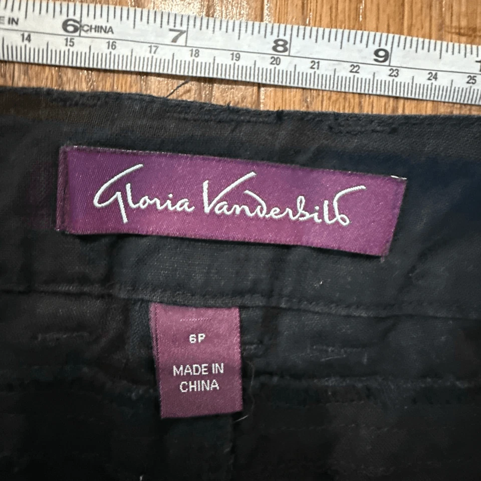 Pantalón utilitario Gloria Vanderbilt negro mezcla lino lazo cintura recortado 6p Foto 3 de 4