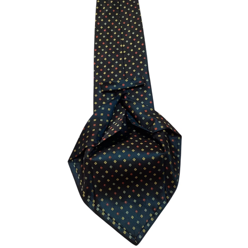 Gravata masculina KITON SEVENFOLD 100% seda ITÁLIA luxo geométrica azul/multi excelente estado usado - Imagem 4 de 4