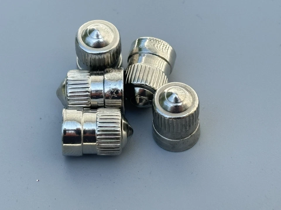 set of 5 nickel plated Schrader Tire Valve Stem Caps Schrader USA - Image 2 of 2