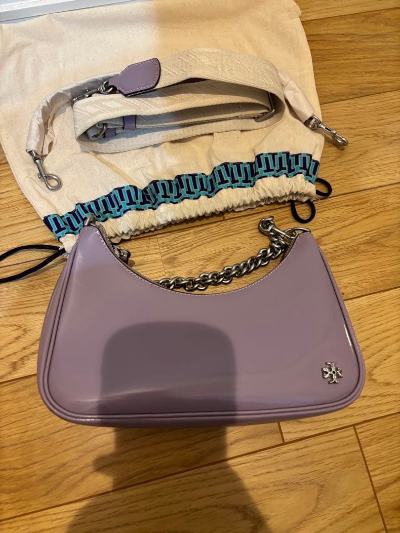 Tory Burch Mercer Patent Small Crescent Bag in Purple Leather Women's From Japan thumbnail 5