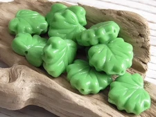10 - 13x11mm CZECH OPAQUE GREEN MAPLE LEAF GLASS BEADS, MAPLE TREE, LEAVES