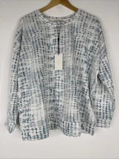 Halston Studio Ocean Wave Blue Sweater Womens Size L Long Sleeve Pullover NEW