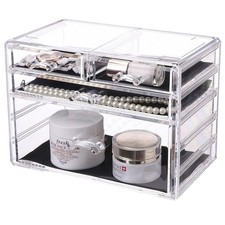 NEW DELUXE MAKEUP/JEWELRY ORGANIZER - ACRYLIC 4 DRAWER TIERED COSMETIC DISPLAY