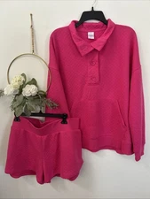 Stars Above | Two Piece Pink Quilted Sweatshirt and Shorts Loungewear Set Sz XL