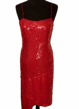 Carmen Dee,Red dress sequence on silk size Uk 12 Asymmetric Finished length