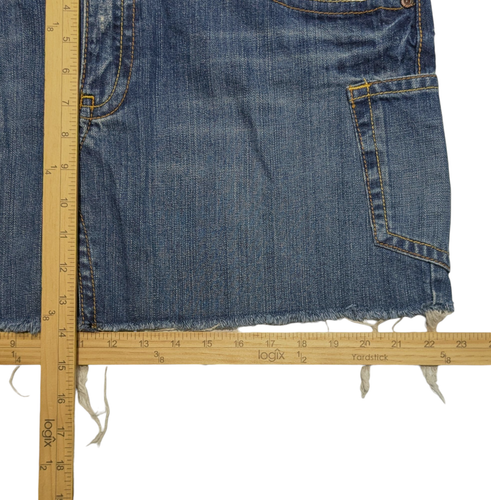 Vintage Y2K Micro Mini Jeansrock 16 Cargotaschen bestickt distressed Denim - Bild 8 von 9