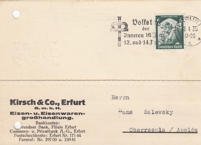 Erfurt, Postcard 1935, Kirsch & Co. GmbH Iron Hardware Wholesale