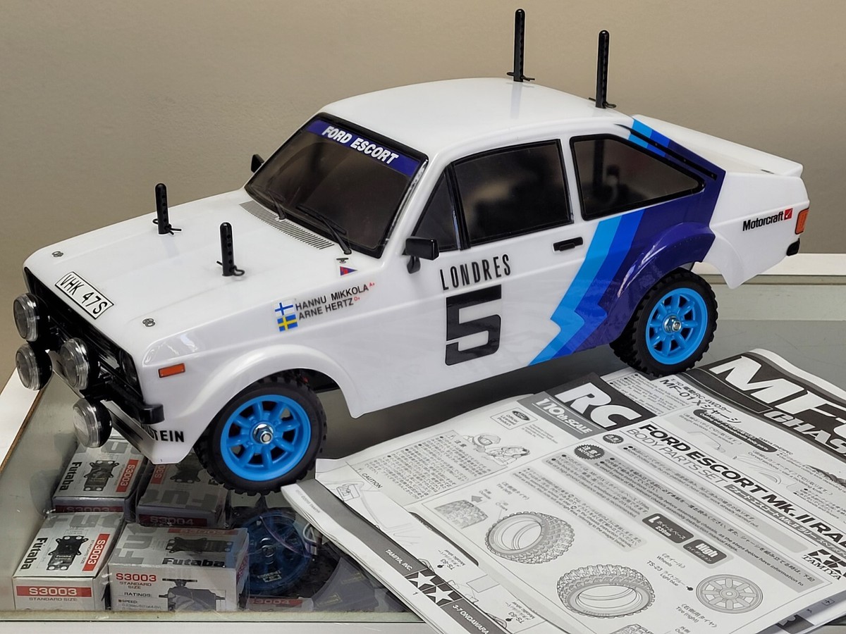 Built Tamiya 1/10 R/C Ford Escort MK.II Rally MF-01X Chassis