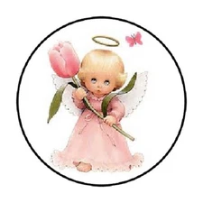 48 Angel with Rose!! ENVELOPE SEALS LABELS STICKERS 1.2" ROUND