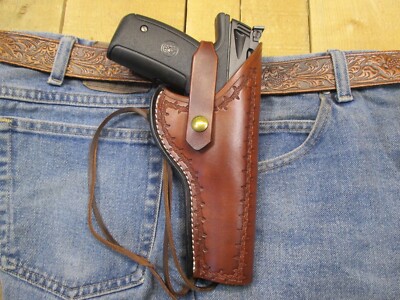 Leather Holster for S&W 22 A-1 22LR Semi Auto R Hand Handmade BARBED WIRE TOOLED