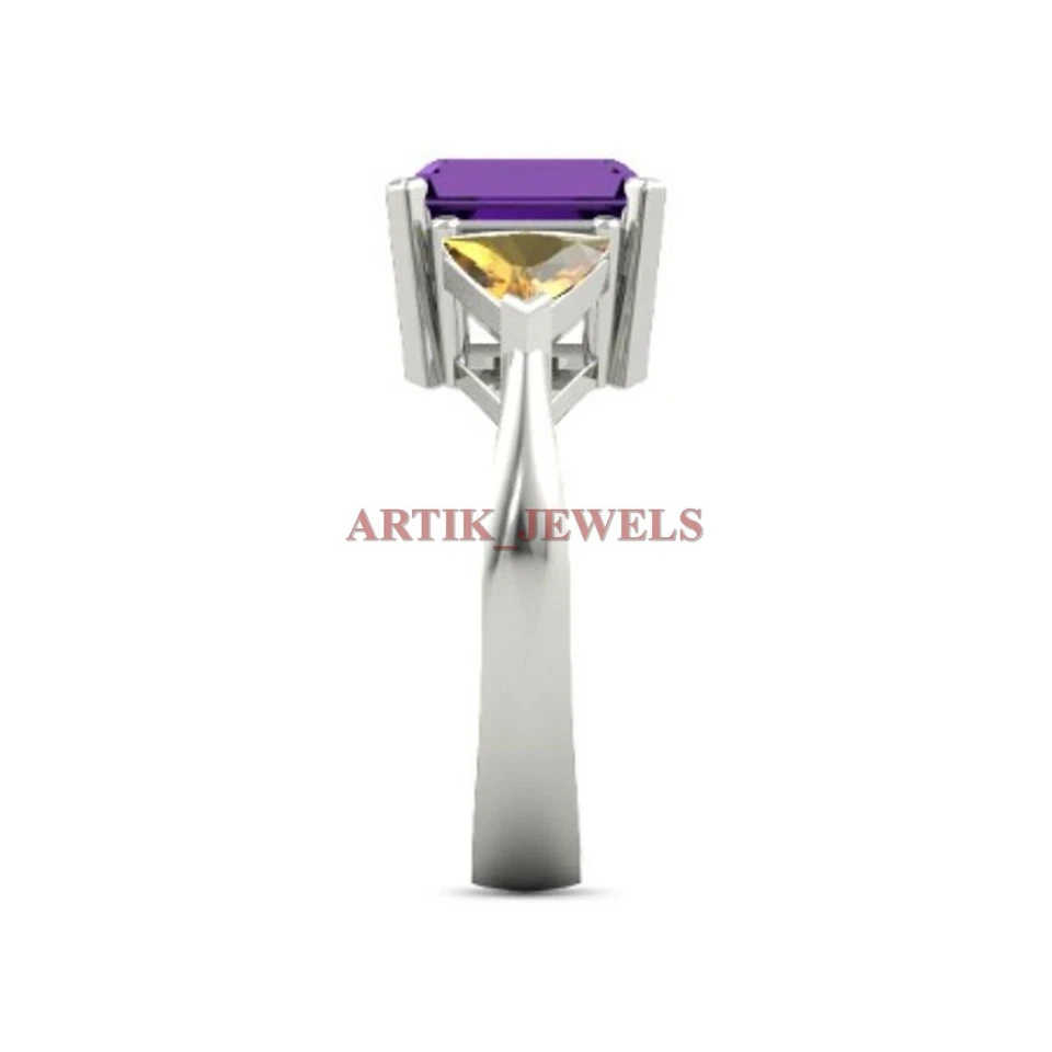 Natürlich Amethyst & Citrin Edelstein Mit 925 Sterlingsilber Ring für Damen 3747 - Bild 3 von 4