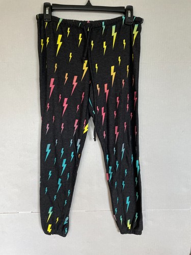 CHASER WEEKEND JOGGERS PANTS CHARCOAL LIGHTING BOLTS WOMENS L LARGE NEW