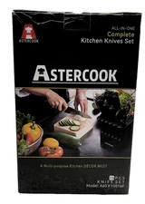 Astercook Kitchen Knives Set Complete Knife Block Black All in One A60.K15016P